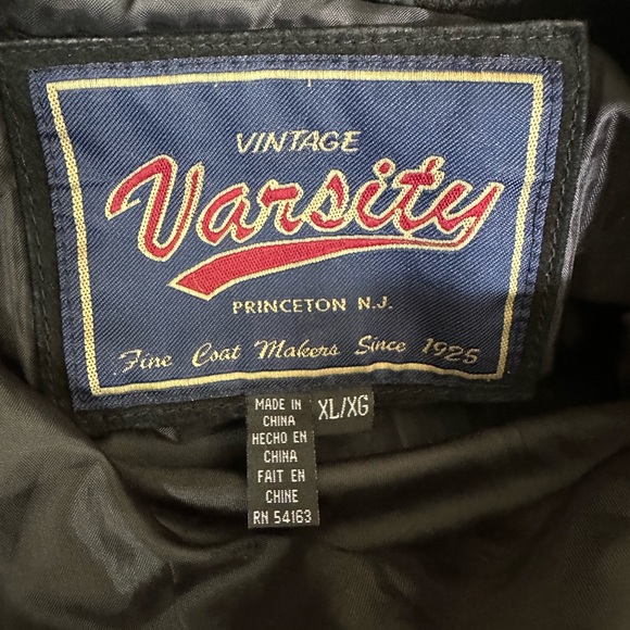 Vintage Varsity Letterman Mens Jacket XL Black Brown Elbow Patches Full Zip - Picture 2 of 15